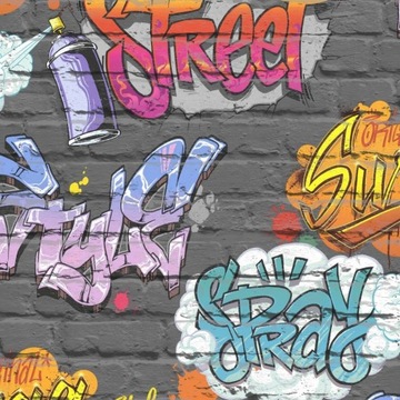 TAPETA MŁODZIEŻOWA CEGŁA NAPISY GRAFITII PAPIEROWA