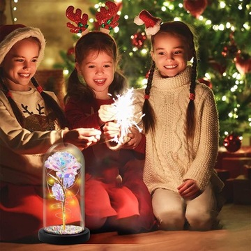 ВЕЧНАЯ РОЗА В СТЕКЛЕ, СВЕТЯЩАЯСЯ СВЕТОДИОДНАЯ ИДЕЯ ПОДАРКА - ЦВЕТА