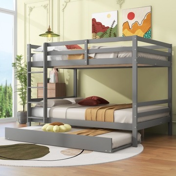 Кровать двухъярусная детская, размеры 140х200 см*3, раскладная, серый