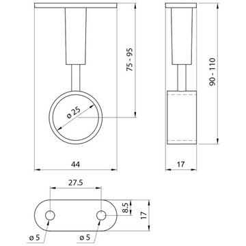 Проходной держатель-проставка для трубы 25 мм - хром.