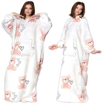 KOC BLUZA Oversize Gruba KOCOBLUZA 2w1 XXL Futrzak z Kapturem DŁUGA MISIE