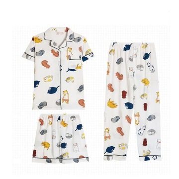 3Pcs set Women's Clothing four seasons Pajamas Sho