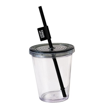Винтажный прозрачный пластиковый стаканчик с крышкой.