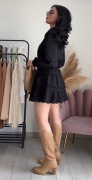 Zara sukienka s 36 boho czarna ażurowa falbanka