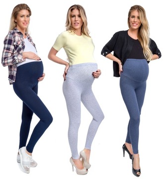 Zestaw x3 LEGGINSY CIĄŻOWE bawełniane getry z panelem ciążowym M