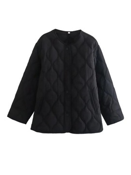 Woman Casual Black Loose O-Neck Jacket 2022 Winter