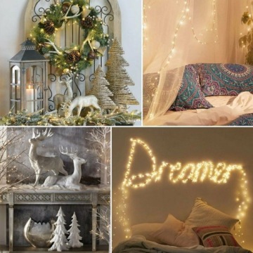 100 СВЕТОДИОДНЫХ ПРОВОЛОЧНЫХ ЛАМП, НА АККУМУЛЯТОРАХ, ТЁПЛЫЙ БЕЛЫЙ