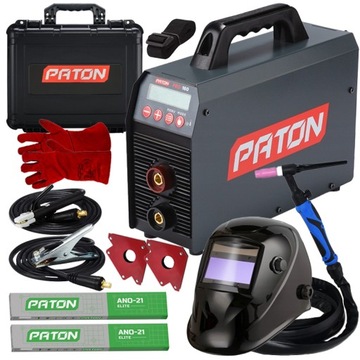 SPAWARKA INWERTOROWA 160A MMA TIG PATON PRO 160 ZESTAW Przyłbica