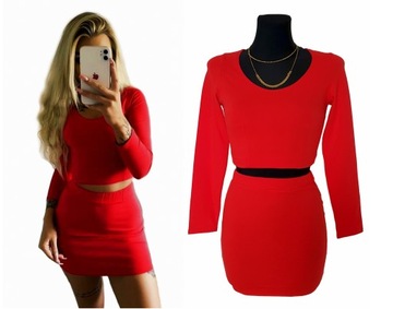 KOMPLET ZESTAW krótka BLUZKA TOP + SPÓDNICZKA Mini na GUMCE w KWIATY S/M