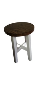 Taboret drewniany (sosna) -nogi białe+siedzisko dąb stołek 46cm