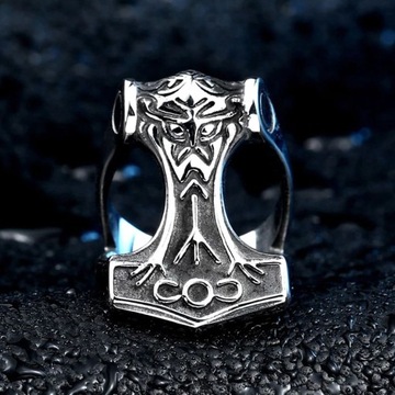 ОБРУЧАЛЬНОЕ КОЛЬЦО ВИКИНГА СИГНАЛ, МОЛОТОК ТОРА, СТАЛЬ 316L