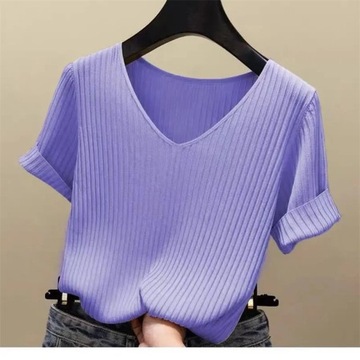 2023 New Summer V-neck Knitted Sweater Women's Sho