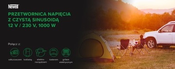 Przetwornica napięcia Newell z czystą sinusoidą - 12 V / 230 V, 1000 W
