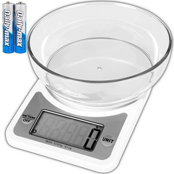 WAGA KUCHENNA ELEKTRONICZNA PRECYZYJNA Z MISĄ BIAŁA LCD ZESTAW 1G / 5KG