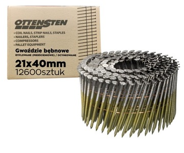 Gwoździe bębnowe ryflowane/ocynk 2,1x40mm 12,6tys koletowane drutem