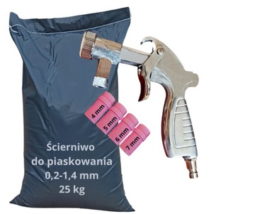 Zestaw do piaskowania pistolet 4 dysze korund 25kg
