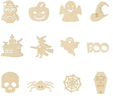 HALLOWEEN OZDOBY DO WYBORU ZAWIESZKI Z DREWNA 8CM