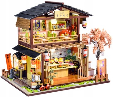 SUSHI HOUSE Składany Drewniany Model Puzzle 3D