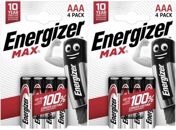 8x Bateria ENERGIZER Max LR03 AAA R3 E92 1,5V