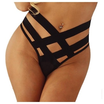 DAMSKIE MAJTKI STRINGI STRAPSY PASKI SIATECZKA WYSOKI STAN SEXI BIELIZNA