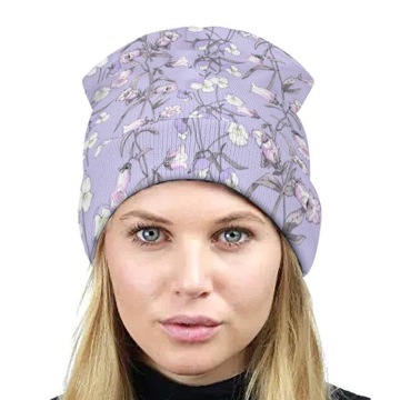 Czapka Zimowa Męska Beanie Wiosna Jesień Damska w Kwiaty