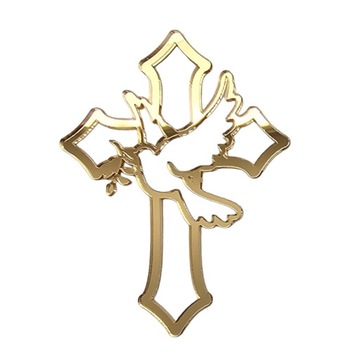 Topper DEKOR na komunie złoty KRZYŻYK KRZYŻ ażurowy z gołębicą złote lustro