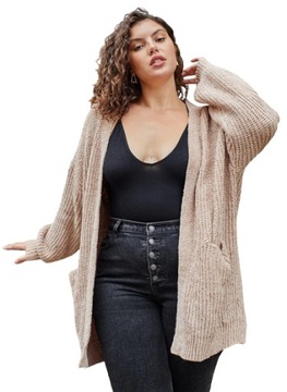 SHEIN BRĄZOWY SWETER PLUS SIZE NARZUTKA 48 VUU