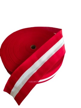 Taśma ostrzegawcza 78mm x 100m biało czerwona tekstylna materiałowa szeroka