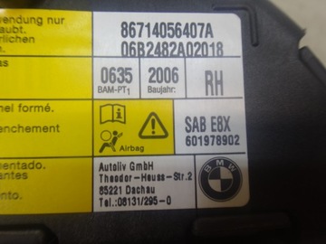 AIR NÁDRŽ ULOŽENÍ BOČNÍ SEDADLA PRAVÁ ŘIDIČE BMW E87