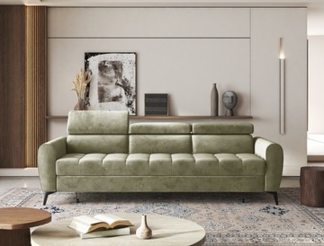 Beżowa sofa z funkcją spania Bjorn z regulowanymi zagłówkami