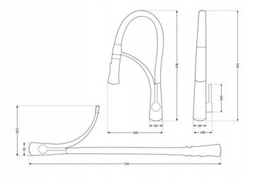 Смеситель для кухни, ВЫДВИЖНОЙ ИЗЛИК, ЧЕРНЫЙ, ЗОЛОТОЙ, ГИБКИЙ, ПОДВИЖНЫЙ