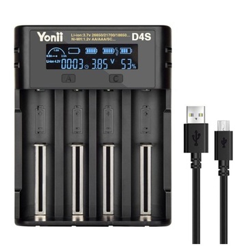 БЫСТРОЕ ЗАРЯДНОЕ УСТРОЙСТВО ДЛЯ БАТАРЕЙ AA ​​И AAA 18650 21700 4 слота D4S