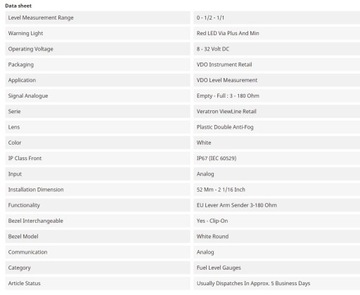 Указатель уровня топлива VDO 3-180 Ом A2C59514184