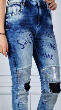 Брюки Джинсы с высокой талией Джинсы с блестками #