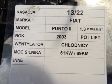 VENTILÁTOR CHLADIČŮ FIAT PUNTO II 1,3MJET