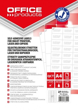 Etykiety OFFICE PRODUCTS 70x30mm białe 100 ark
