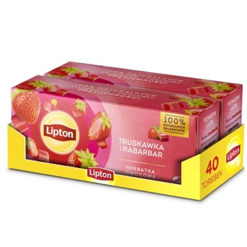 Zestaw Lipton herbatka owocowa ekspresowa Truskawka Rabarbar 2x20 torebek