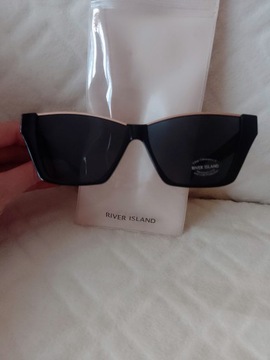 RIVER ISLAND/ Czarno - złote okulary przeciwsłoneczne z Londynu, NOWE