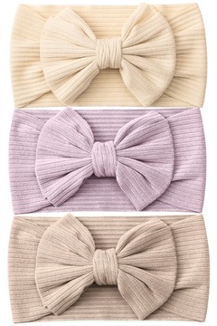 ZESTAW 3 SZEROKICH OPASEK DLA DZIEWCZYNKI KOKARDA BEŻOWY FIOLETOWY