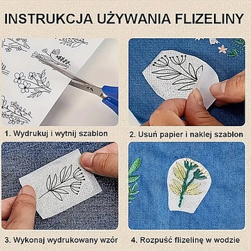 Fllizelina Rozpuszczalna z Klejem do Wyszywania Haftu Arkusze A4 do Druku