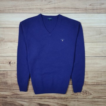 GANT Sweter Wełniany V Neck Fioletowy Męski r. 2XL