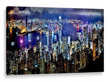 OBRAZ LED 120x80 podświetlany MIASTO NOCĄ HONGKONG