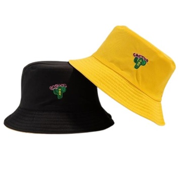 KAPELUSZ KAKTUS CZARNY ŻÓŁTY BUCKET HAT DWUSTRONNY