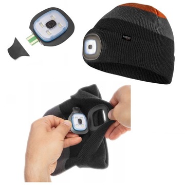 CZAPKA Z LATARKĄ akumulator Ciepła LED latarka NEO