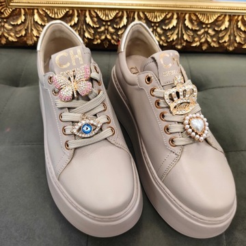 CheBello skórzane sneakersy półbuty damskie BEŻOWE 4292 R37 GaleriaAgat
