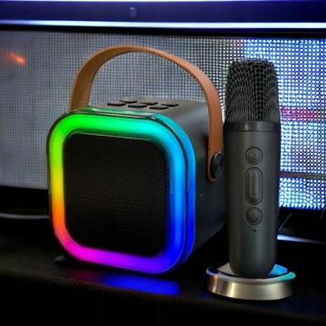 Набор для караоке со светодиодной подсветкой Bluetooth, 2 микрофона + динамик для детей