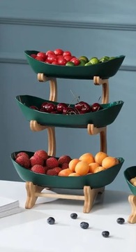 БАМБУКОВАЯ ПОДСТАВКА ДЛЯ ФРУКТОВ, 2-ЯСОВАЯ ТАРЕЛКА, 3 ЧАШКИ, ПОДДОН, КУХОННЫЙ ОРГАНАЙЗЕР