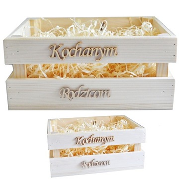 SKRZYNKA DREWNIANA PODZIĘKOWANIE DLA RODZICÓW BOX NA PREZENT - GRATIS WEŁNA