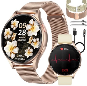 Zegarek Smartwatch Damski EKG Glukoza HRV BMI AMOLED CIŚNIENIOMIERZ ROZMOWY