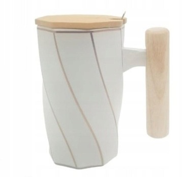 KUBEK CERAMICZNY Z ŁYŻECZKĄ PRZYKRYWKĄ BIAŁY 153536 400ml